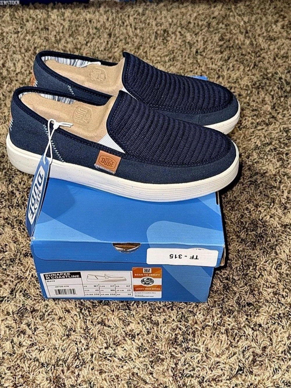 New Hey Dude Sunapee Coastline Slip On Shoes Men’s Size 7 Sneakers Navy Blue